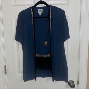RM Richards Karen Kwong Blue Layered Cardigan‎ Top Necklace Womens Size 18